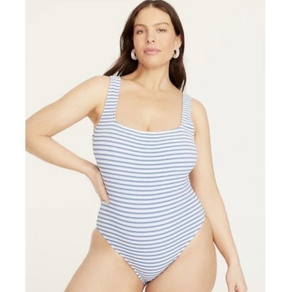 J. Crew Blue and White Striped One Piece Swimsuit